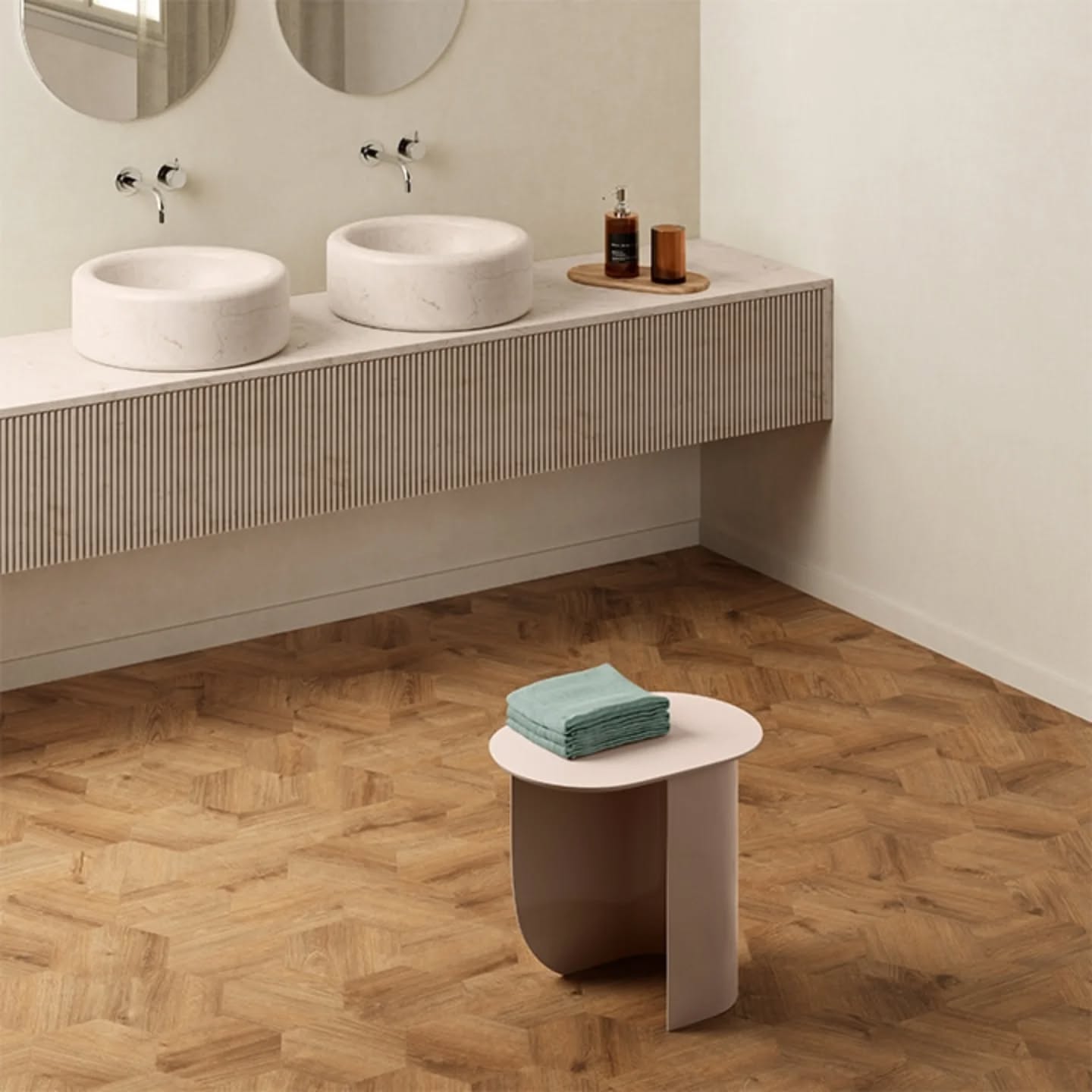 Ambiance salle de bains présentée au showroom